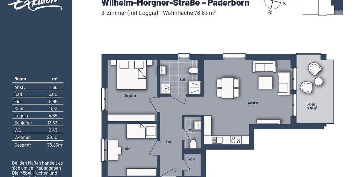 Etagenwohnung Paderborn Kernstadt - 3 Zimmer, 78 m&sup2;, 345.000&euro; | Angebot:25690472