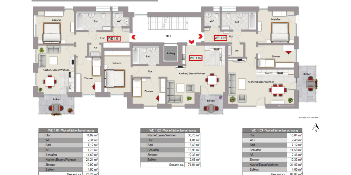Etagenwohnung Gütersloh Innenstadt - 3 Zimmer, 82 m&sup2;, 418.000&euro; | Angebot:26686769