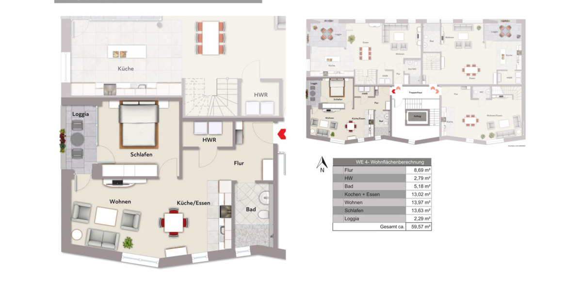 Etagenwohnung Rheda-Wiedenbrück Wiedenbrück - 2 Zimmer, 59 m&sup2;, 304.000&euro; | Angebot:25780593