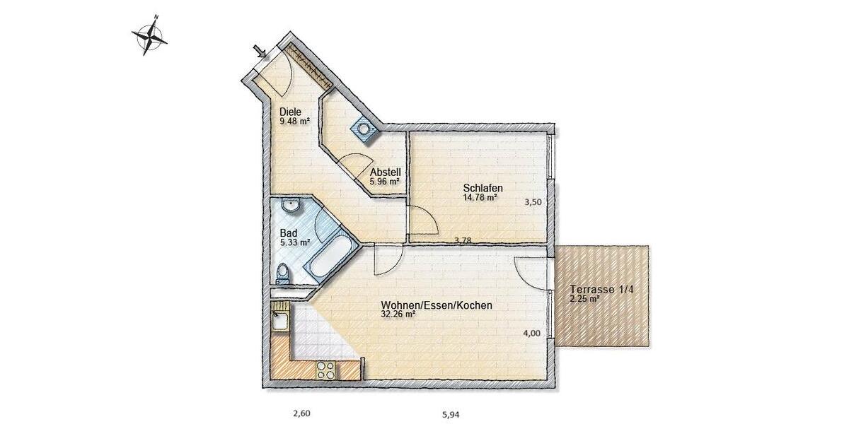 Erdgeschoßwohnung Paderborn - 2 Zimmer, 71 m&sup2;, 182.000&euro; | Angebot:26120888