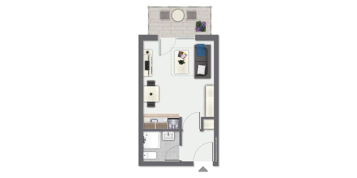 Erdgeschoßwohnung Paderborn - 1 Zimmer, 28 m&sup2;, 325&euro; | Angebot:26577569