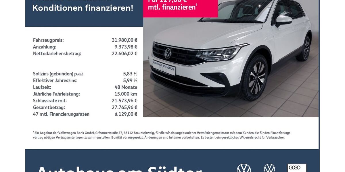 VW Tiguan 21.000 km 31.980 &euro; Rietberg 33397