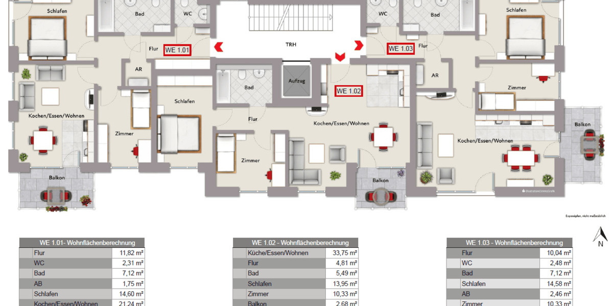 Etagenwohnung Gütersloh Innenstadt - 3 Zimmer, 97 m&sup2;, 491.000&euro; | Angebot:26686770