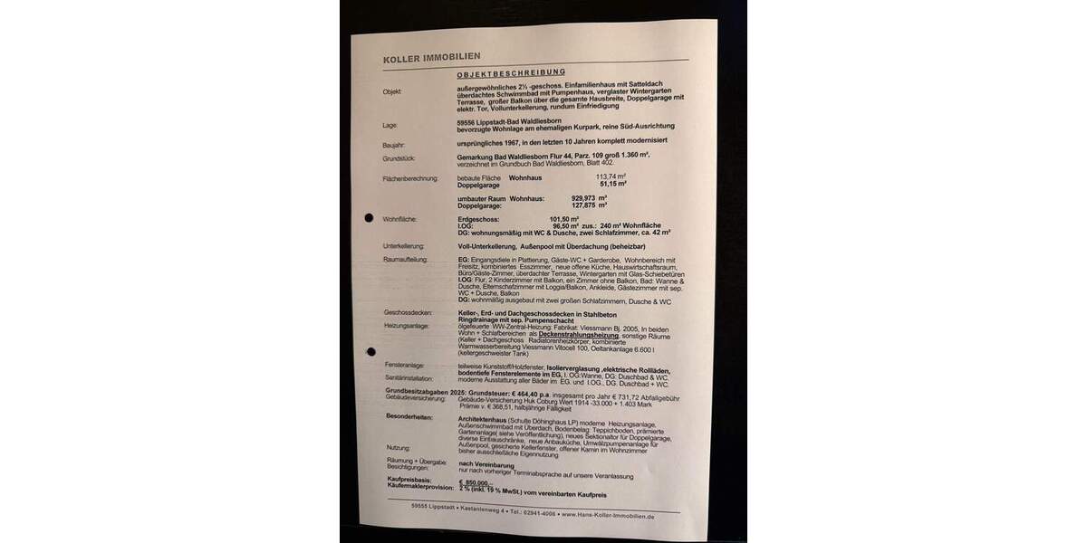 Einfamilienhaus Lippstadt Bad Waldliesborn - 8 Zimmer, 240 m&sup2;, 850.000&euro; | Angebot:25850608