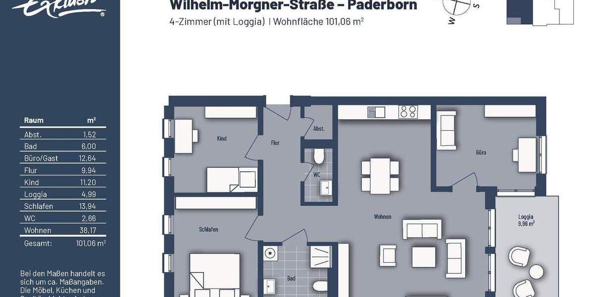 Etagenwohnung Paderborn Kernstadt - 4 Zimmer, 101 m&sup2;, 439.000&euro; | Angebot:25690486