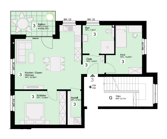 Etagenwohnung Delbrück - 3 Zimmer, 74 m&sup2;, 1.020&euro; | Angebot:26636854