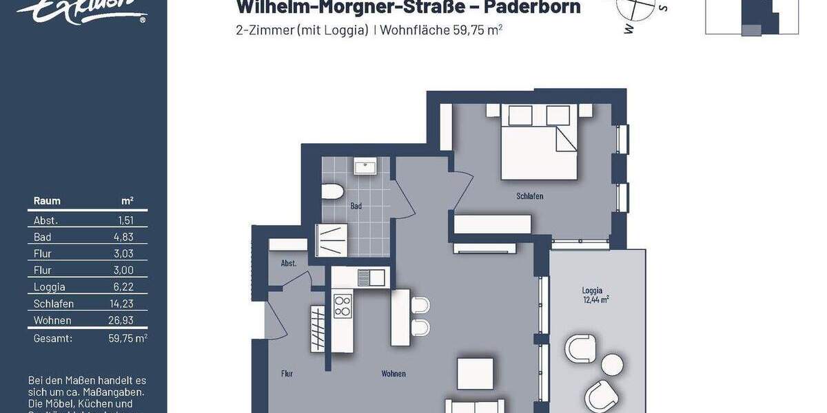Etagenwohnung Paderborn Kernstadt - 2 Zimmer, 60 m&sup2;, 269.000&euro; | Angebot:25690460