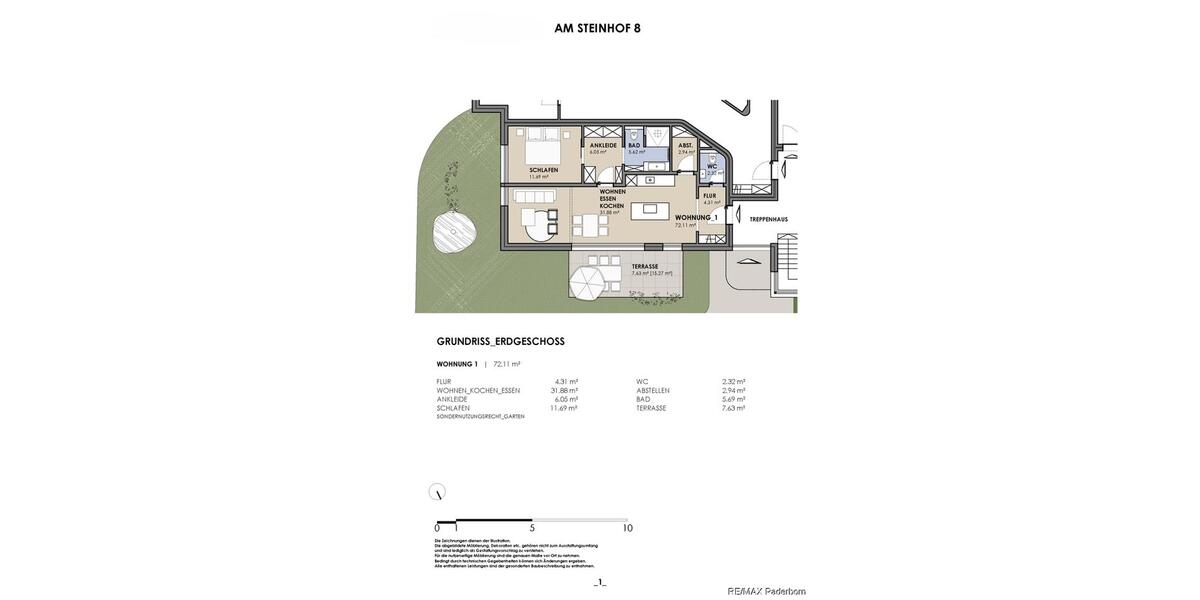 Erdgeschoßwohnung Paderborn Elsen - 2.5 Zimmer, 72 m&sup2;, 1.050&euro; | Angebot:25584393