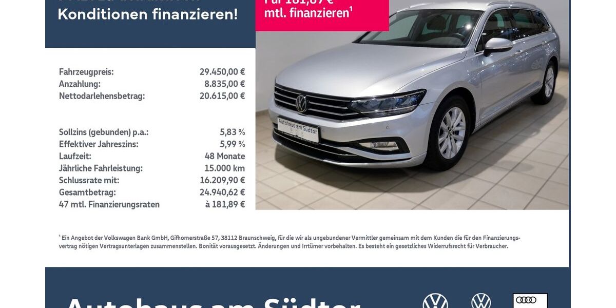 VW Passat Variant 35.548 km 29.450 &euro; Rietberg 33397