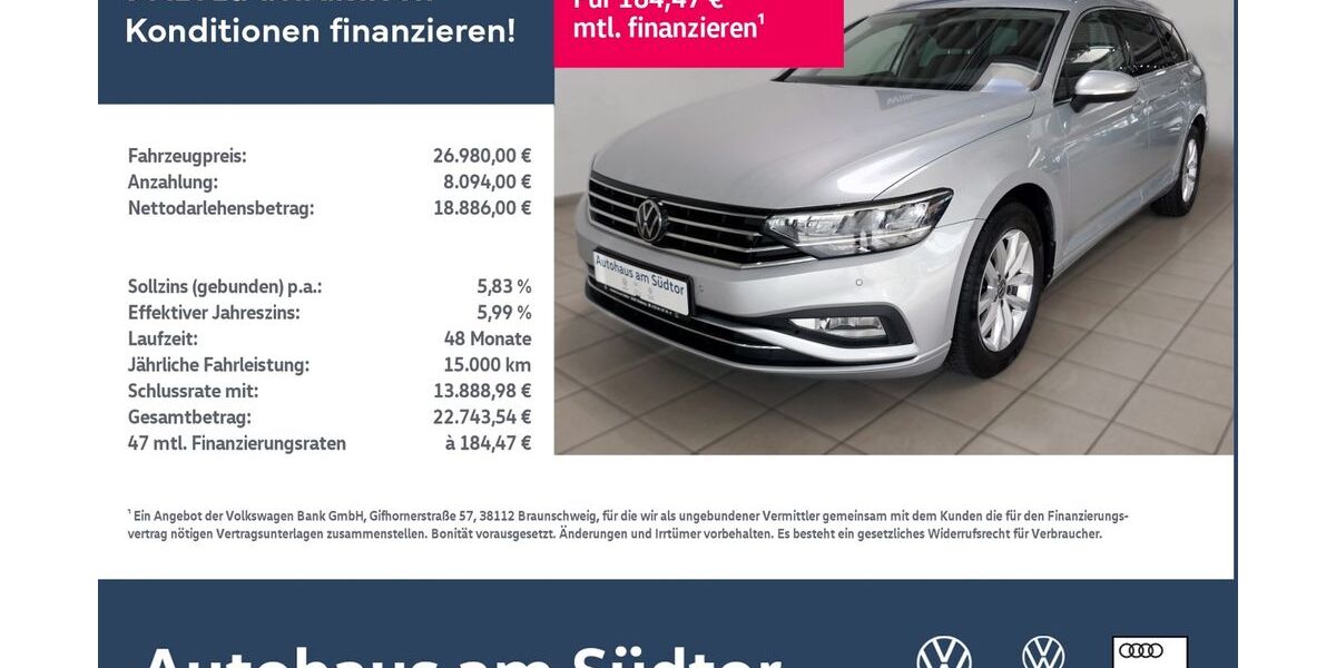 VW Passat Variant 61.873 km 26.980 &euro; Rietberg 33397